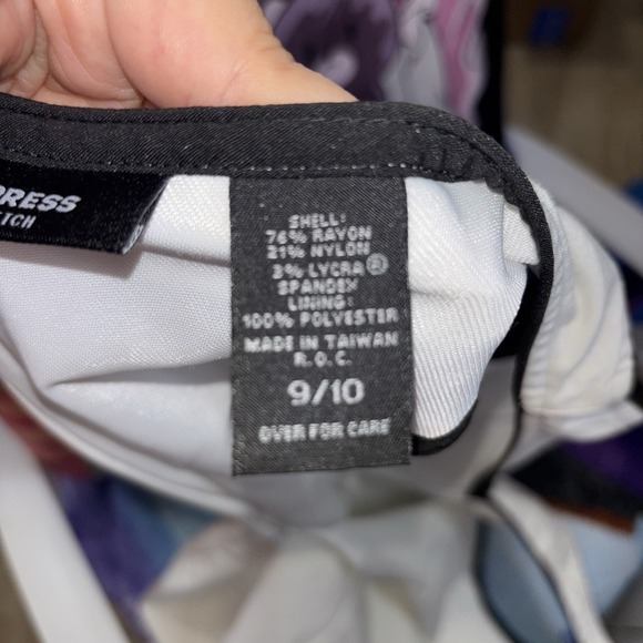 Express Women's Size 10 White Black Trim Sheath Dress Sleeveless Stretch V Neck - Picture 10 of 11